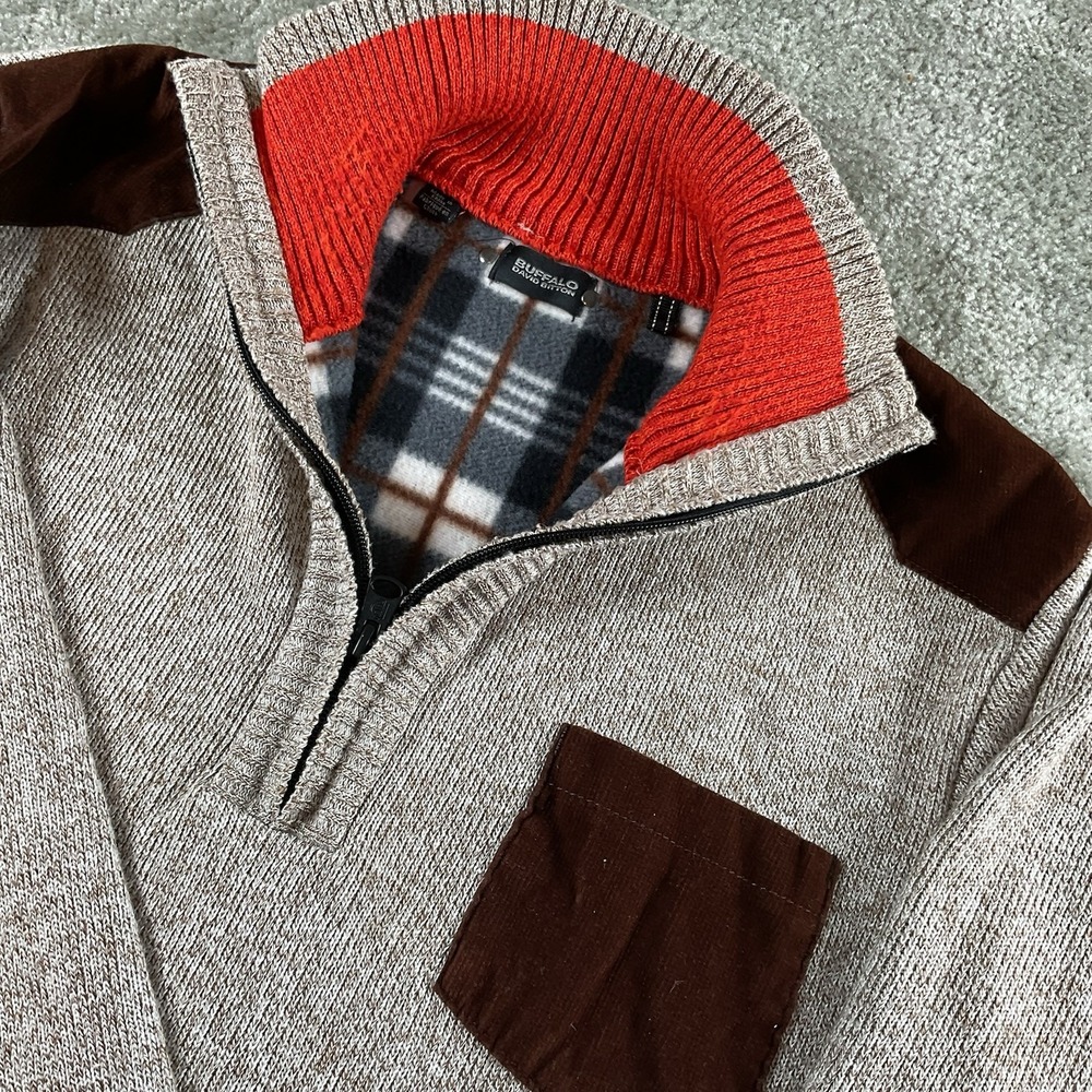 Buffalo David Britton Quarter‎ Zip Sweater Fleeced Lined